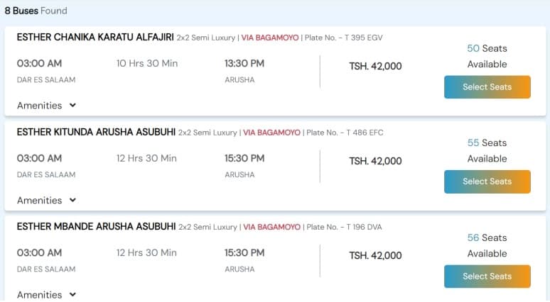 Bus Search Result